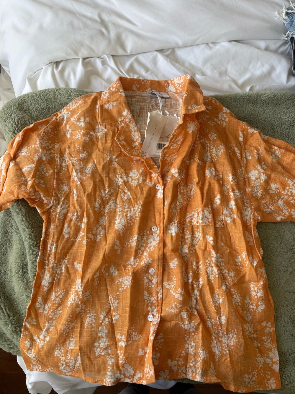 Sabo Skirt Orange White Floral Button-Up Top